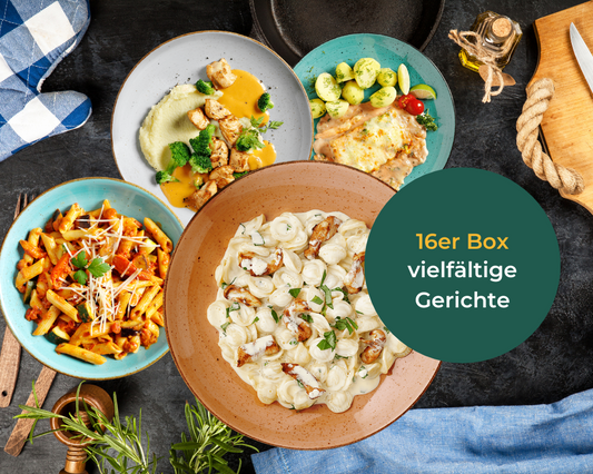 Genieße 16 Gerichte in Restaurantqualität: HOFMANNs Kunterbunt-Box + Italien-Box.