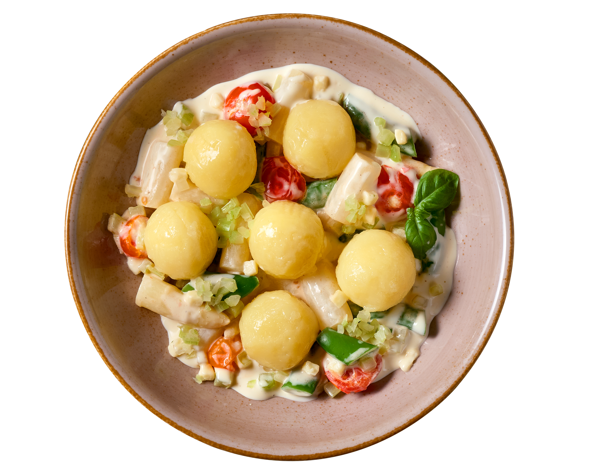 Kartoffelknödel mit Spargel von Hofmanns Shop: Kartoffelknödel, serviert mit frischem Spargel.