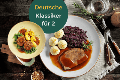 HOFMANNs Deutsche Klassiker: Roastbeef, Rinderrouladen, Knödel, Kartoffeln & Rotkohl.