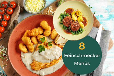 HOFMANNs Feinschmecker-Box: Hähnchen in Sahnesauce, Kroketten & Frikadellen für puren Genuss.