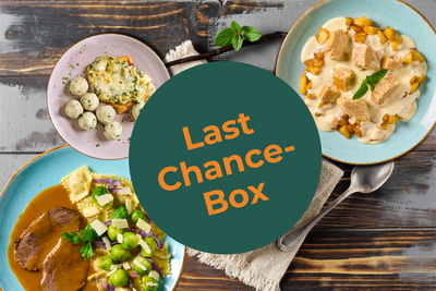 Drei Gourmetteller, die sich um die "Last Chance-Box Wintermomente" von Hofmanns Shop drehen.
