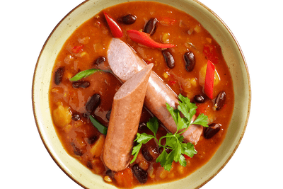 Hofmanns Shop Feuertopf „Ungarische Art“: Eintopf mit Bohnen, Cabanossi-Wurst, Kräutern & Paprika.