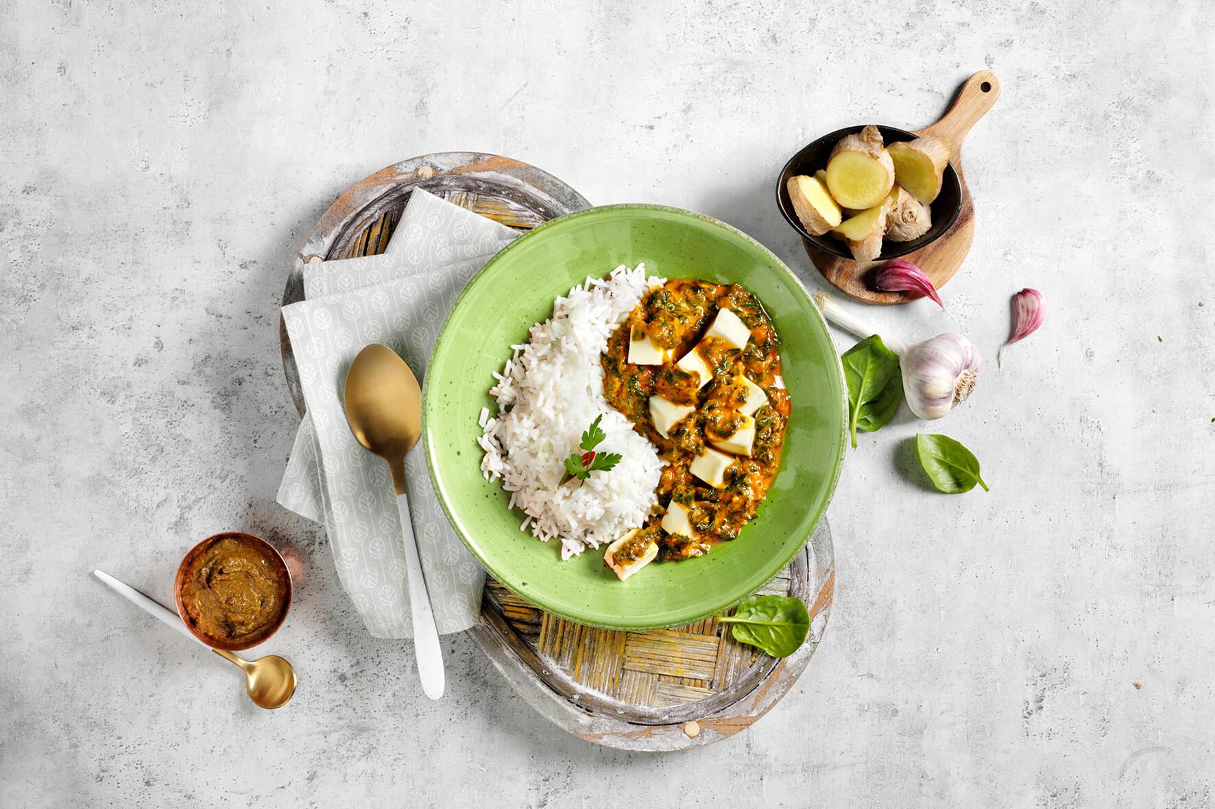 Die HOFMANNs Feinschmecker-Box: weißer Reis & Paneer-Curry für Hochgenuss und besondere Genussmomente.