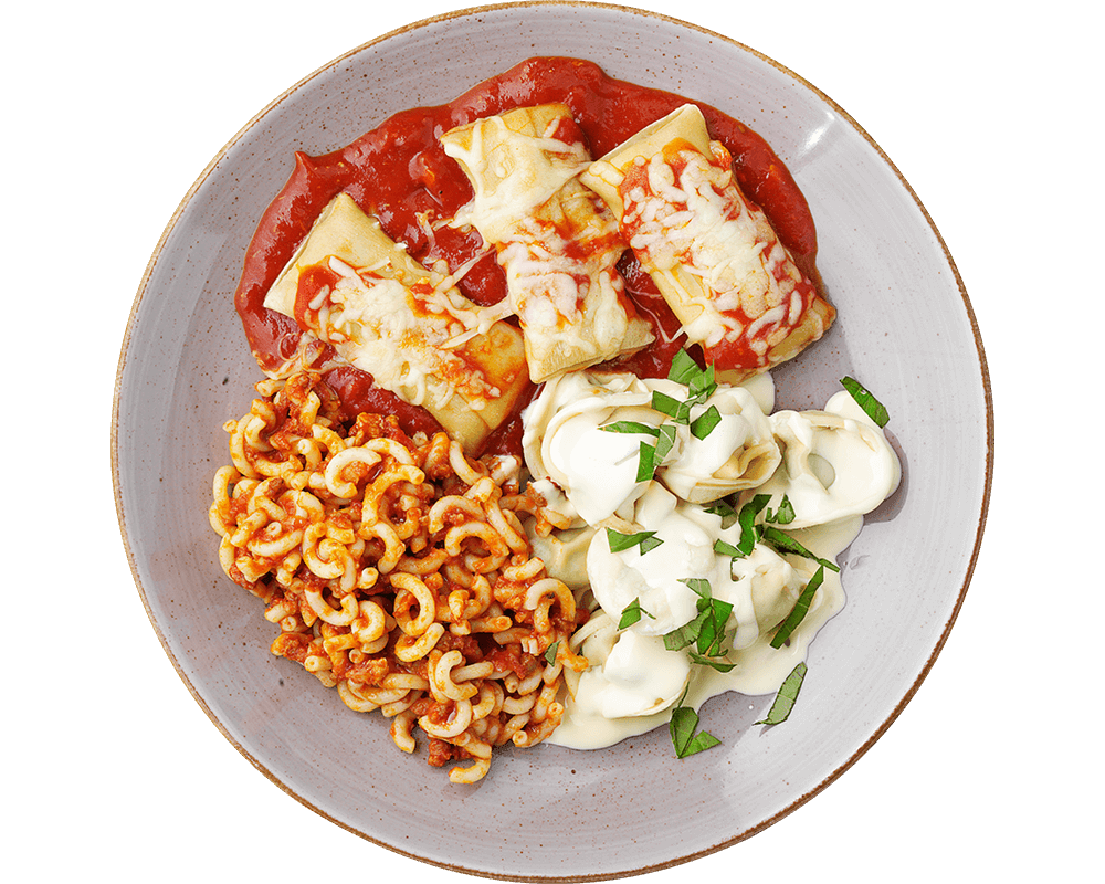 Hofmanns Shop Nudelplatte „Osteria“: Verschiedene Pasta in cremiger & roter Sauce, italienisch genießen.