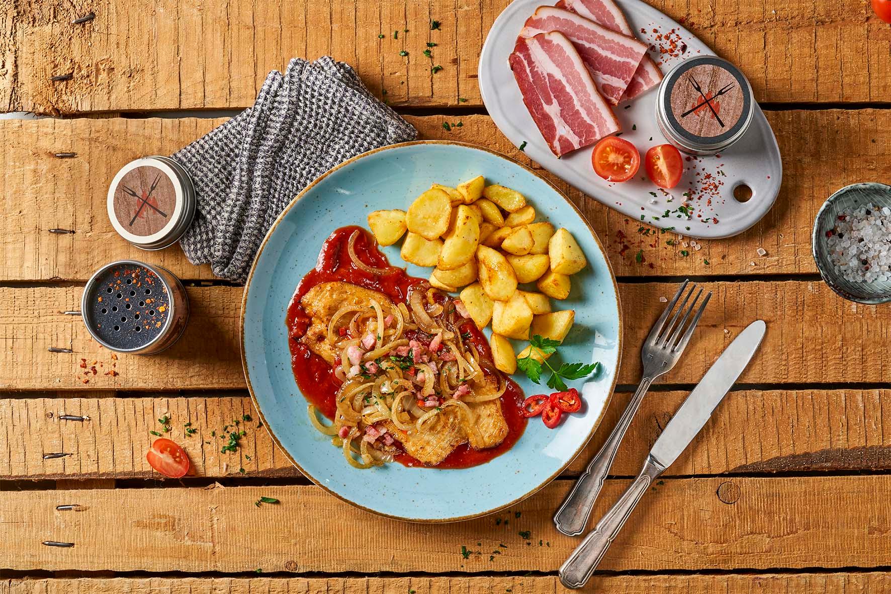 Genießen Sie HOFMANNs Schnitzel-Box: Schnitzel in Restaurantqualität mit Beilagen direkt an Ihrem Tisch.