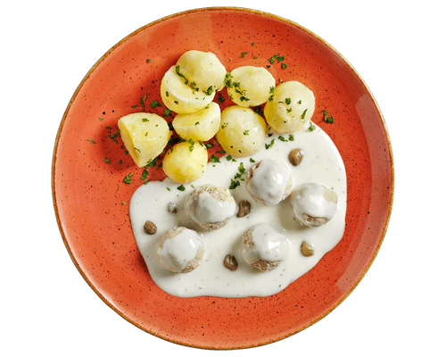 Königsberger Klopse mit weißer Sauce, Kapern & Kartoffeln – von Hofmanns Shop.